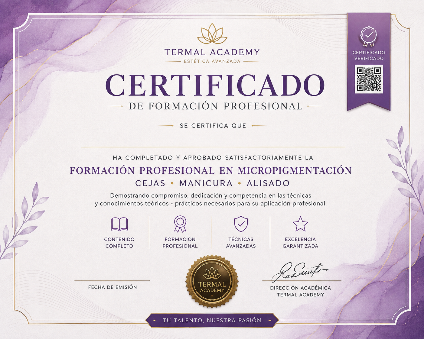 Certificado con Cumplimiento Satisfactorio de la Formación